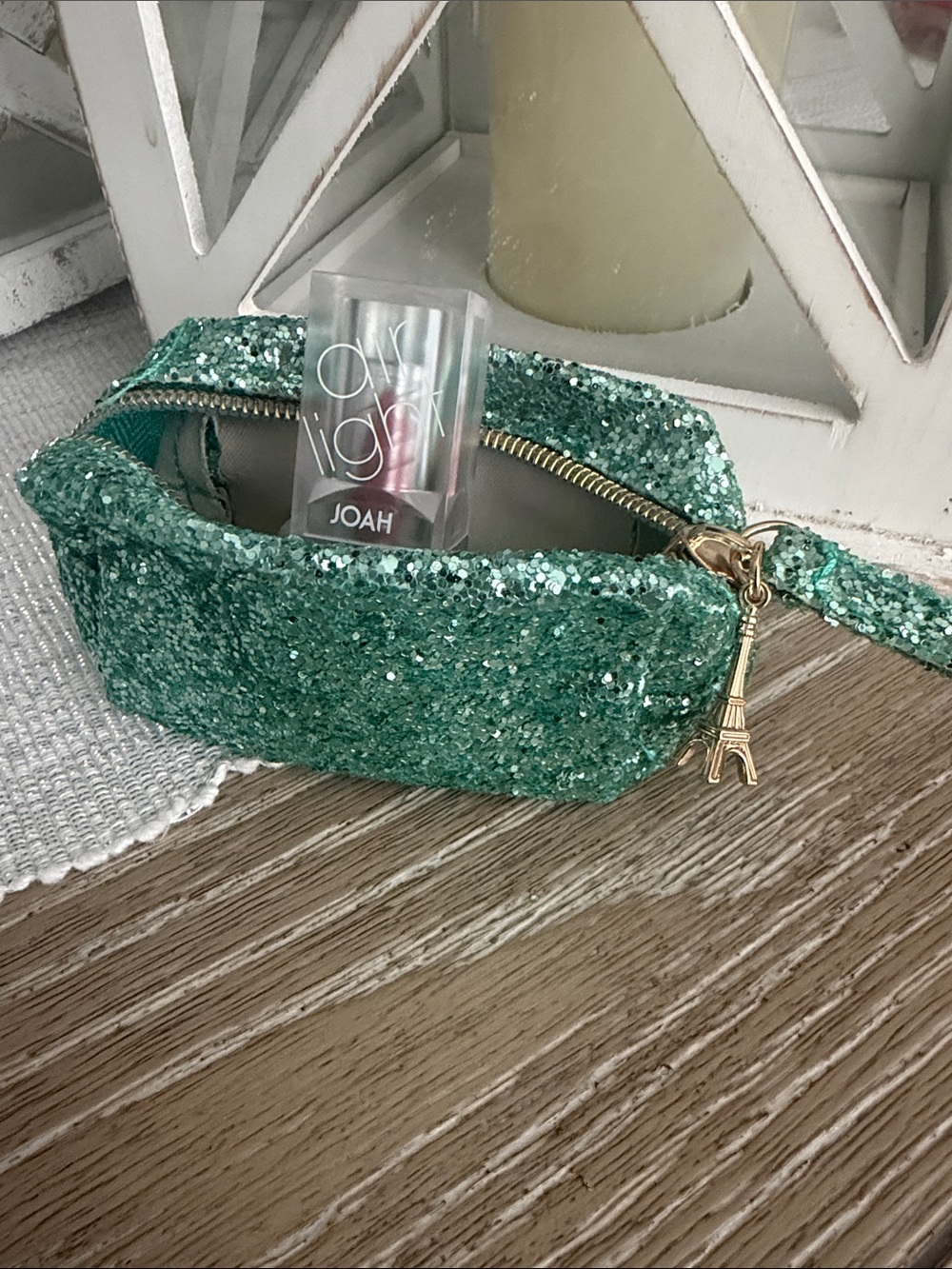 Teal glitter pouch and rose red lipstick gift set NWT - Picture 3 of 6